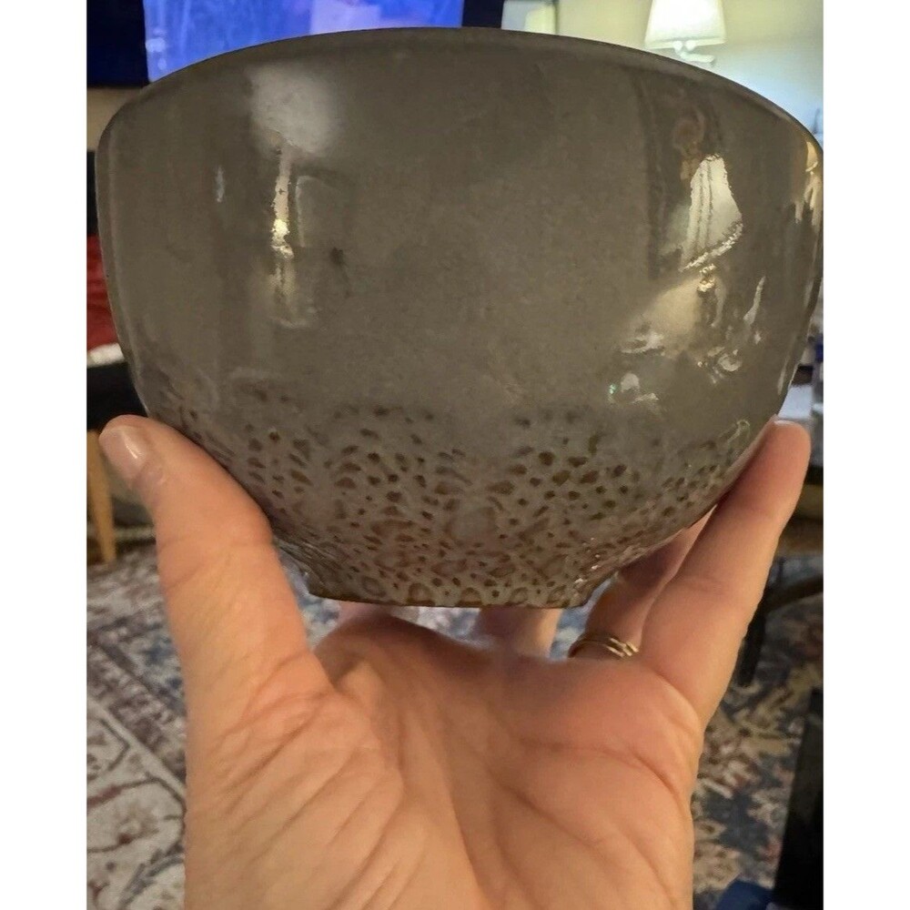 Art Pottery Bowl Gray Green Glazed Stoneware Signed/Stamped Portugal Teprecota